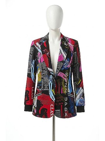 Joseph Ribkoff Word Print Straight Blazer in Black Multi (view 1)