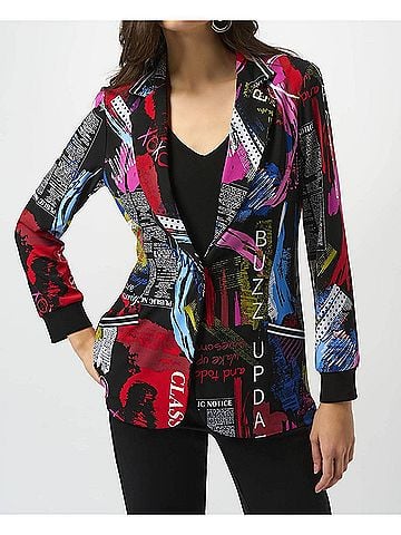 Joseph Ribkoff Word Print Straight Blazer in Black Multi (view 2)