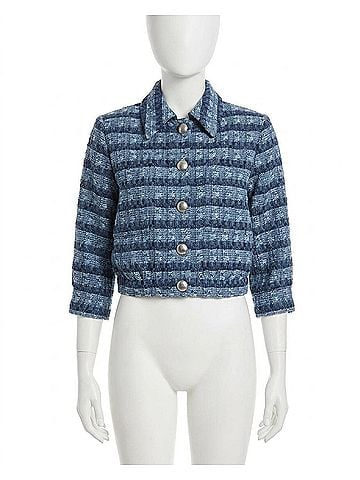 L'Agence Jia Cropped Tweed Jacke in Blue Multi (view 1)