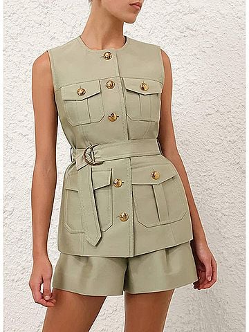 Zimmermann Luna Wool Silk Utility Vest in Palm (view 2)