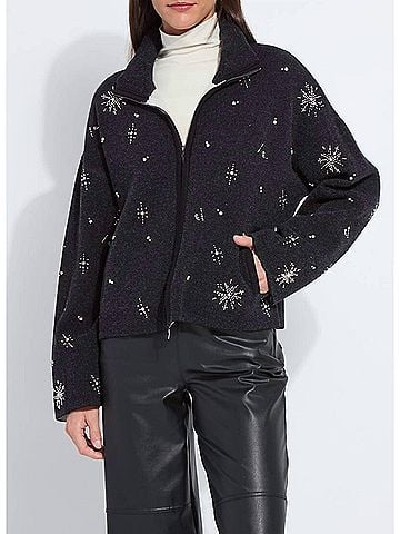 Lyssé Scottie Embellished Knit Jacket in Charcoal And Light Pewter (view 2)