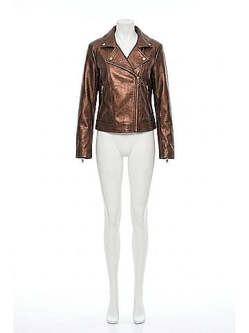Joseph Ribkoff Mira Metallic Faux Leather Biker Jacket in Bronze (view 1)