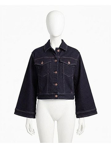 Nicole Miller Lenox Hill Bell Sleeve Crop Jacket in Dark Blue (view 1)