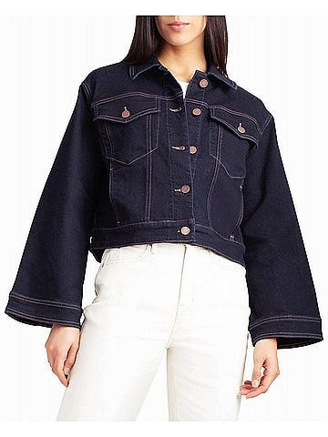 Nicole Miller Lenox Hill Bell Sleeve Crop Jacket in Dark Blue (view 2)