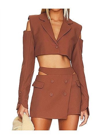 For Love & Lemons Alysa Crop Blazer in Brown (view 2)