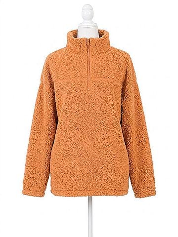 Zenana Soft Sherpa Half Zip Pullover With Pockets in Butter Orange (view 1)