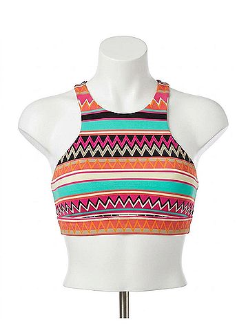 Seafolly Low Impact High Neck Sports Bra in Sea Island Vibe Tribal (view 1)