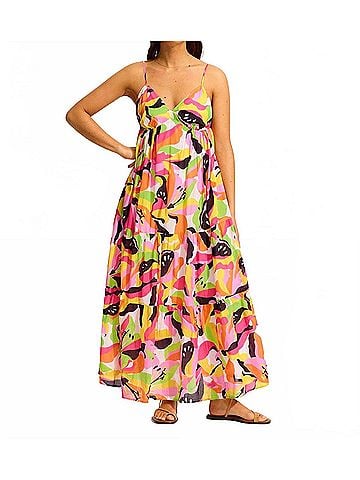 Seafolly Tiered Print Midi Dress in Hot Pink (view 2)
