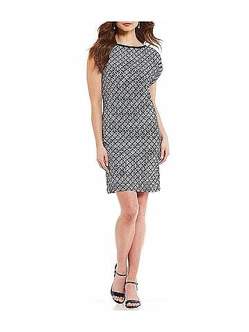 Michael Kors Geometric Print Matte Jersey Dress in True Navy/White (view 2)