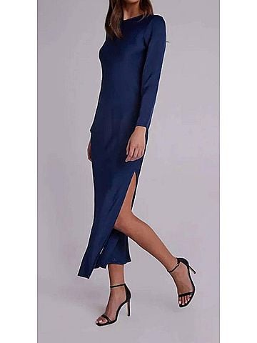 Bella Dahl Bias Long Sleeve Slip Dress in Dark Azure (view 2)