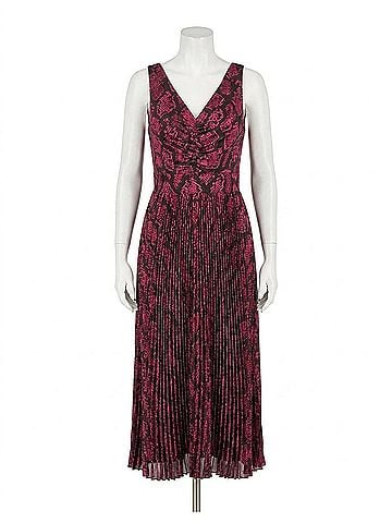 Michael Kors Snakeskin-Print Pleated Midi Dress in Deep Fuschia (view 1)