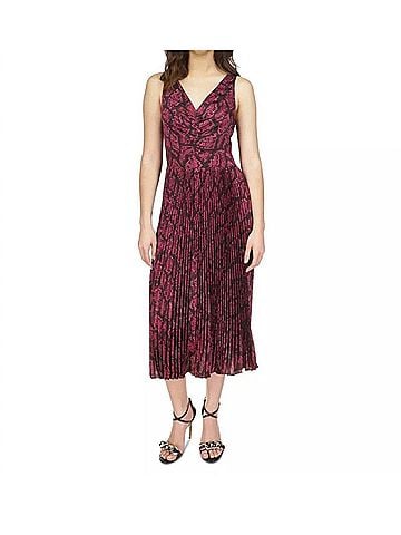 Michael Kors Snakeskin-Print Pleated Midi Dress in Deep Fuschia (view 2)