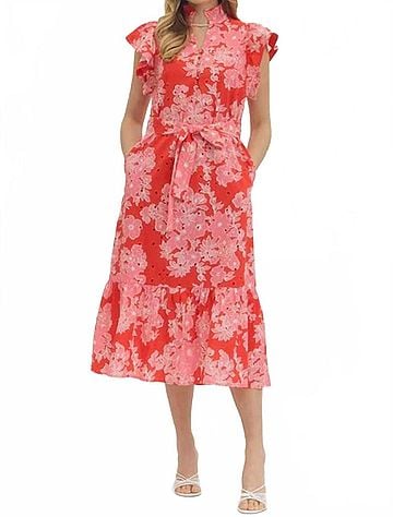 Entro Sunset Blossom Dress in Red (view 2)