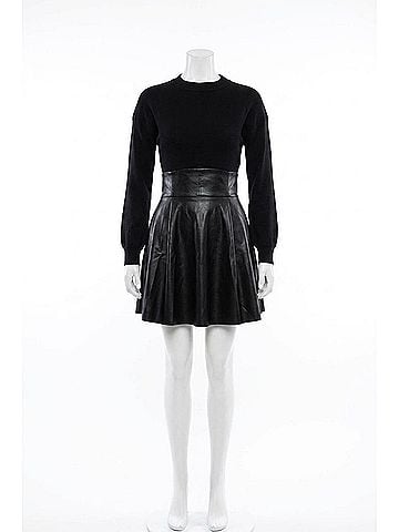 Fate Mixed Media Corset Waist Faux Leather Dress in Black (view 1)