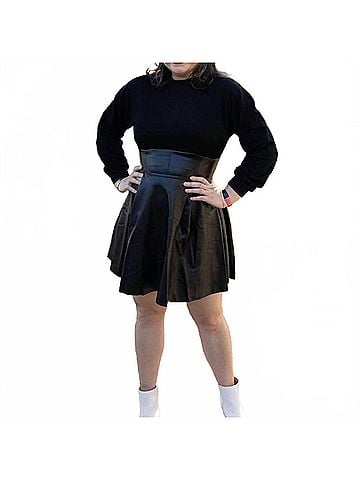 Fate Mixed Media Corset Waist Faux Leather Dress in Black (view 2)