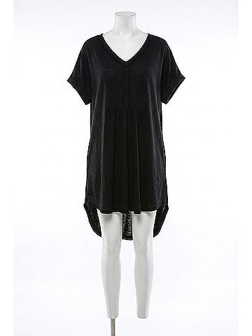 Umgee Folded Sleeve Frayed Edge Mini Dress in Black (view 1)