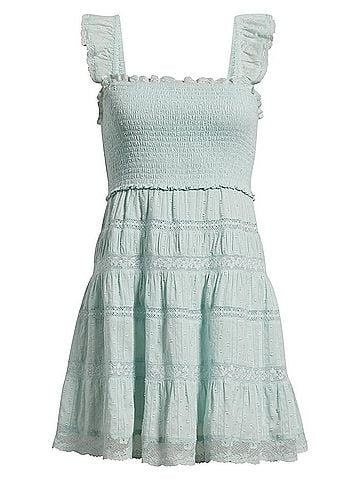 LoveShackFancy Colbera Lace Trimmed Cotton Mini Dress in Pale Mint (view 1)