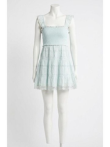 LoveShackFancy Colbera Lace Trimmed Cotton Mini Dress in Pale Mint (view 2)