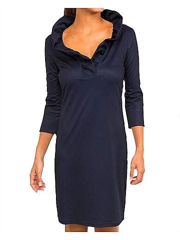 Gretchen Scott Designs Jersey Ruffneck Mini Dress in Navy (view 2)