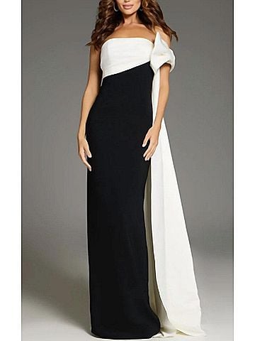 Jovani One Shoulder Cape Gown With Elegant Bodice in Black/White (view 2)