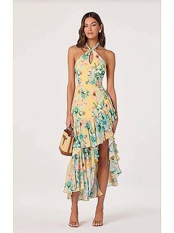 Astr Bethina Dress in Yellow Green Floral (view 2)