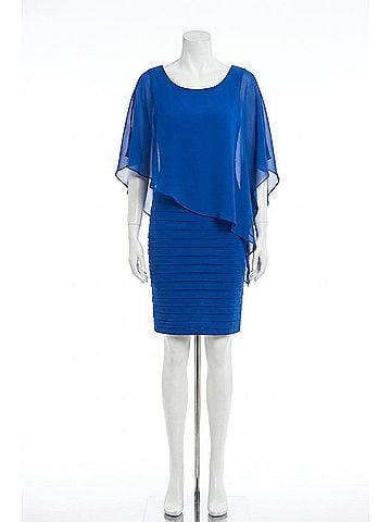 Frank Lyman Design Riven Chiffon Overlay Knit Mini Dress in Royal Blue (view 1)