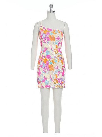 Jovani Short Fitted Sequin Cocktail Dress in White/Orange/Fuchsia (view 1)