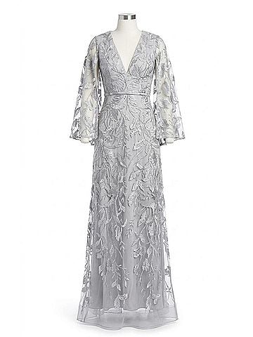 Jovani Cap Sleeve Embroidered Gown in Silver (view 1)