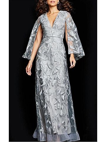 Jovani Cap Sleeve Embroidered Gown in Silver (view 2)