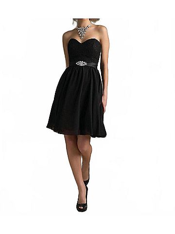 MoriLee by Madeline Gardner Cocktail Lace Chiffon Dress With Satin Tie Sash in Black (view 2)