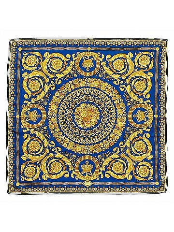 Versace Women's Baroque-Inspired Silk Scarf in Blue And Gold (view 1)