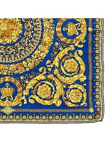 Versace Women's Baroque-Inspired Silk Scarf in Blue And Gold (view 2)