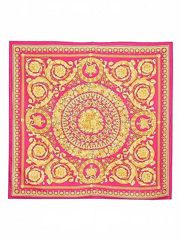Versace Women's Baroque-Inspired Silk Scarf in Fuchsia And Gold (view 1)