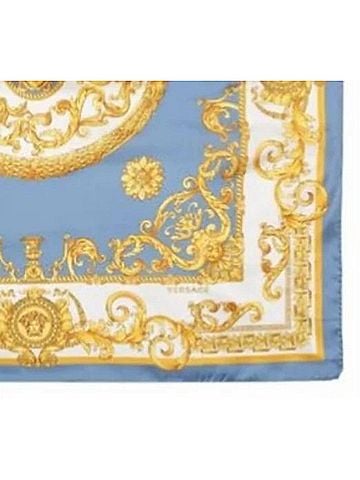 Versace Women's Baroque-Inspired Silk Scarf in Grey, White, And Gold (view 2)