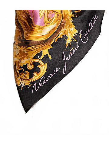 Versace Women's Baroque-Inspired Silk Scarf in Black And Hot Pink (view 2)