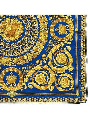 Versace Baroque-Inspired Silk Scarf in Navy Blue And Gold (view 2)