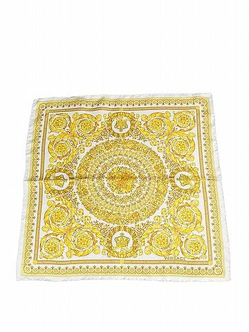 Versace Women's Baroque-Inspired Silk Scarf in White And Gold (view 1)
