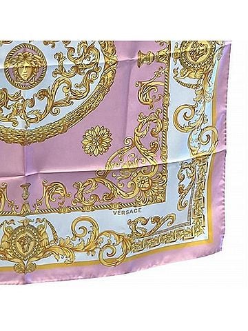 Versace Baroque-Inspired Silk Scarf in Pink, White, And Gold (view 2)