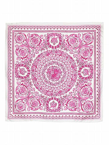 Versace Women's Baroque-Inspired Silk Scarf in White And Pink (view 1)