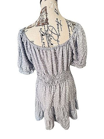 Indulge Light Blue Floral Smocked Waist Off-Shoulder Dress Casual Dress (view 2)
