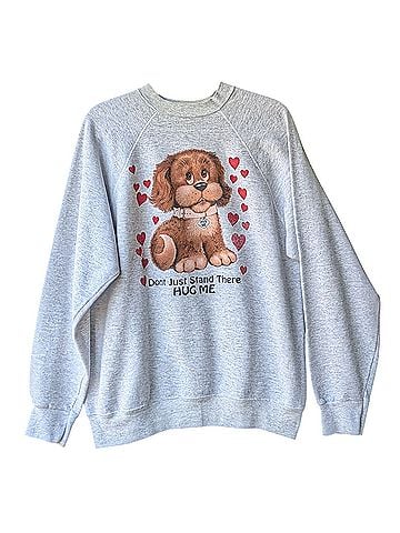 Tultex VTG 80s Puppy Dog Don't Just Stand There HUG ME Raglan Sweatshirt (view 1)