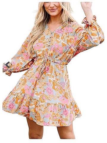 AaKaa Boho Floral Mini Dress Casual Dress (view 1)
