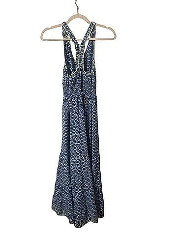 Max Studio Blue Printed Halter Maxi Dress Casual Dress (view 2)