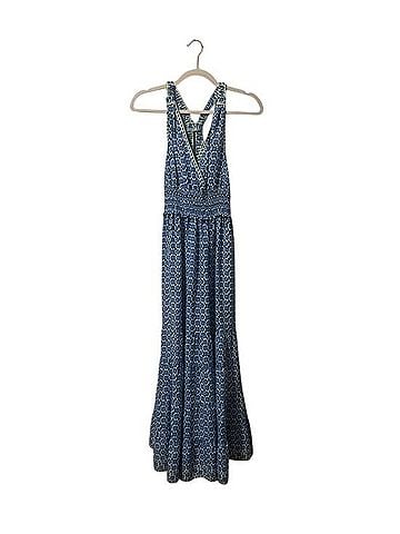Max Studio Blue Printed Halter Maxi Dress Casual Dress (view 1)