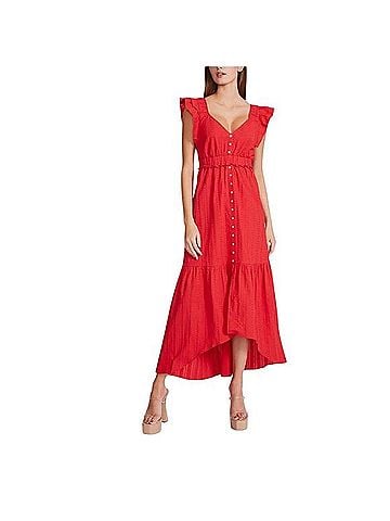 Betsey Johnson Ruffled Flutter Sleeve High
Low Midi Dress Casual Dress (view 1)