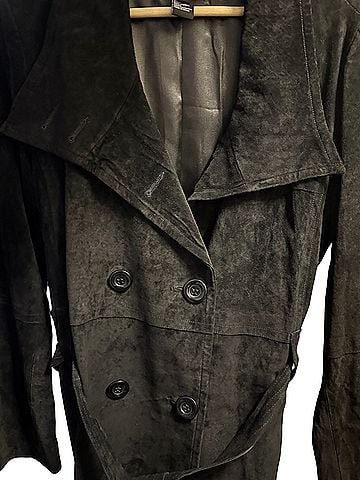 Karen Kane Black Suede Double-Breasted Trench Coat Trenchcoat (view 2)