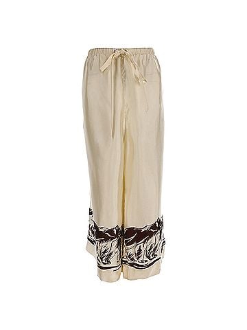 Khaite Khaite Phoebe Bear-Print Palazzo Trousers in Beige Silk (view 1)