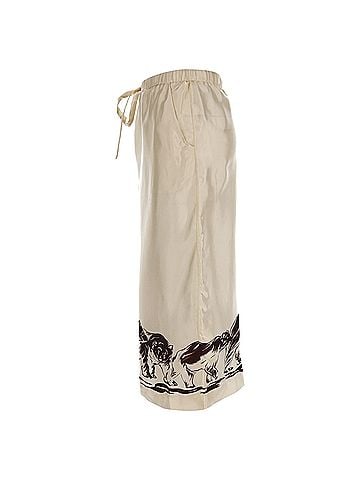 Khaite Khaite Phoebe Bear-Print Palazzo Trousers in Beige Silk (view 2)