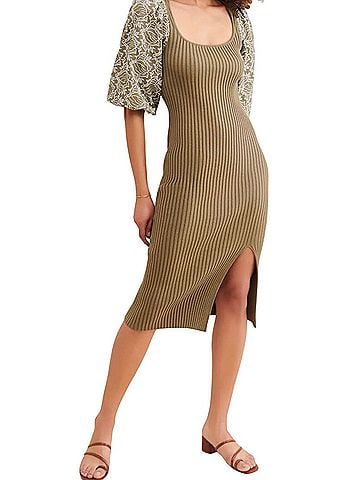 Dolan Embroidered Midi Dress With Patterned Puff Sleeves Casual Dress (view 1)