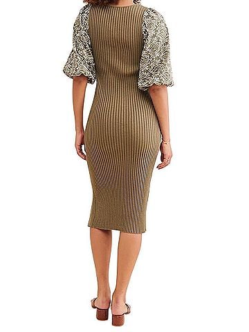 Dolan Embroidered Midi Dress With Patterned Puff Sleeves Casual Dress (view 2)
